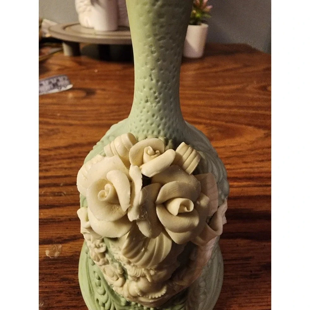 Vintage Sage Green & Ivory Cameo Collectible Bell Jasperware